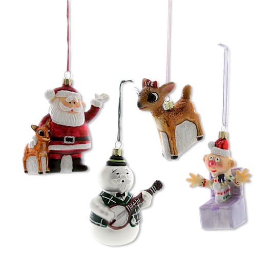 Retro Rudolph Characters Glass Ornaments