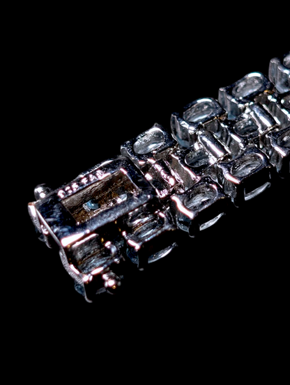 Vintage 20 carat Three Row Oval Cut Genuine Sky Blue Topaz Sterling Silver Tennis Bracelet