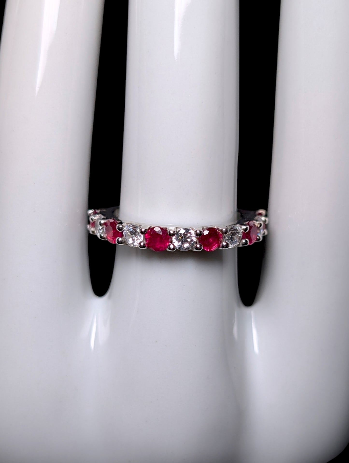 Vintage Genuine Ruby and Simulated Diamond Half Band Sterling Silver