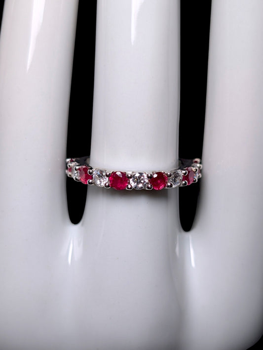 Vintage Genuine Ruby and Simulated Diamond Half Band Sterling Silver