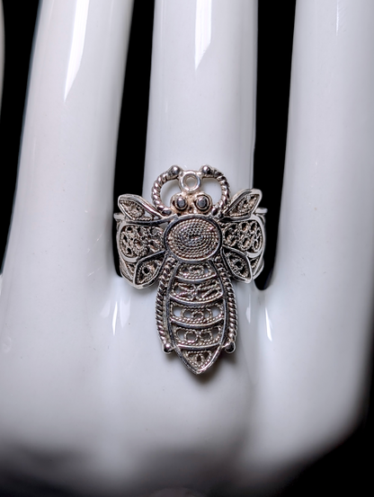 Vintage Handmade Unique Sterling Silver Bee Insect Turkish Ring