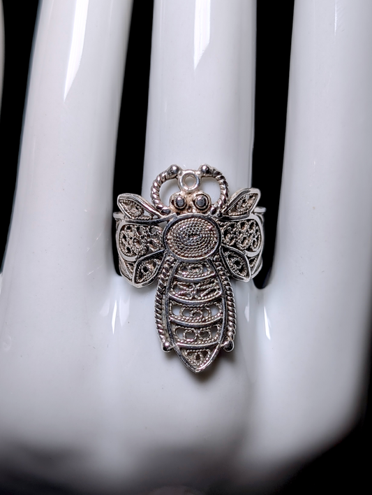 Vintage Handmade Unique Sterling Silver Bee Insect Turkish Ring