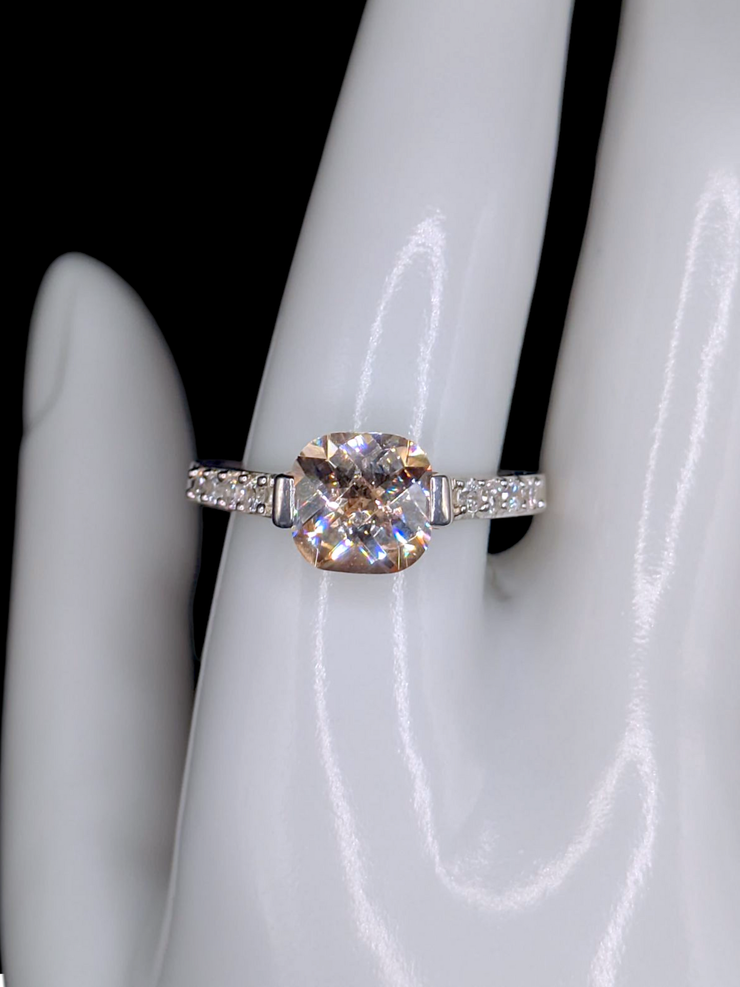 Vintage Square Cushion Cut Simulated Citrine Solitaire Nevada Silver Mine Sterling Silver Ring