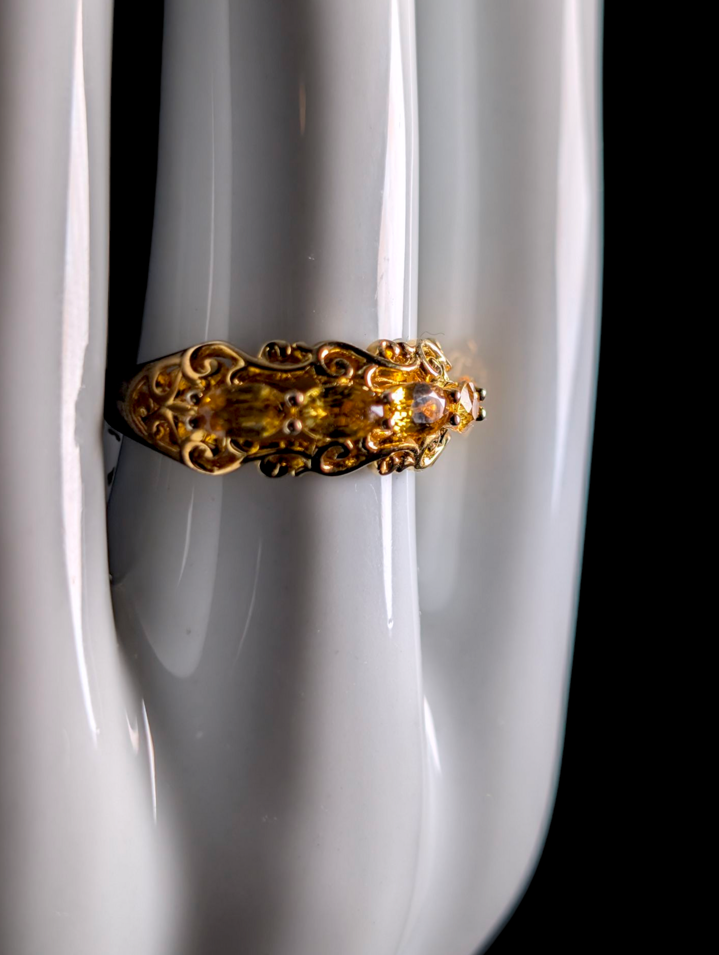 Vintage East West Oval Cut Genuine Yellow Sapphire 18k Yellow Gold Vermeil Filigree Ring