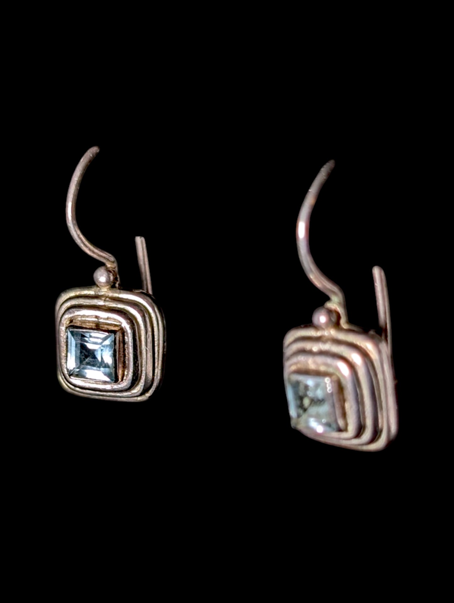 Vintage Princess Cut Genuine Sky Blue Topaz Sterling Silver Dangle Earrings