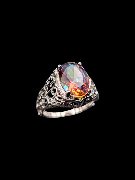 Vintage Simulated Mystic Topaz Silver Costume Ring