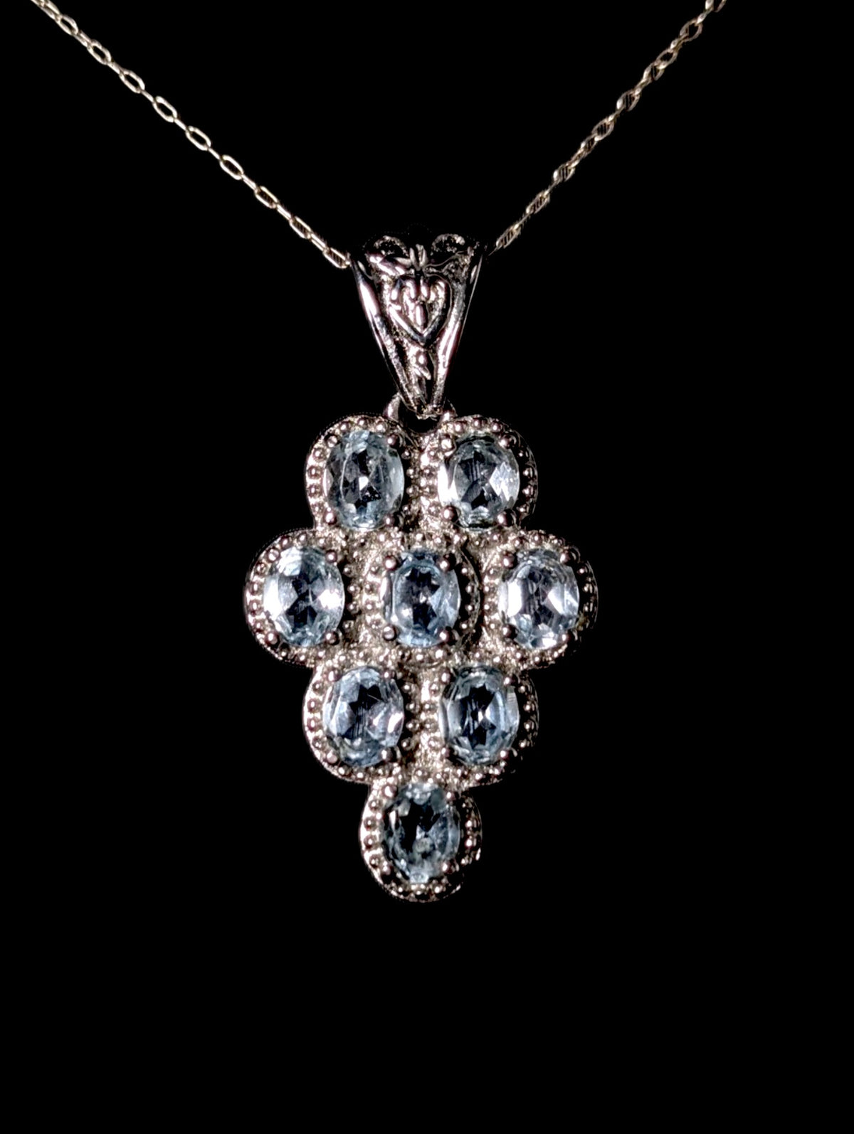 Vintage Oval Cut Genuine Sky Blue Topaz Stainless Steel Cluster Pendant