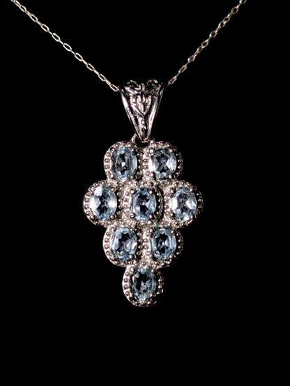 Vintage Oval Cut Genuine Sky Blue Topaz Stainless Steel Cluster Pendant