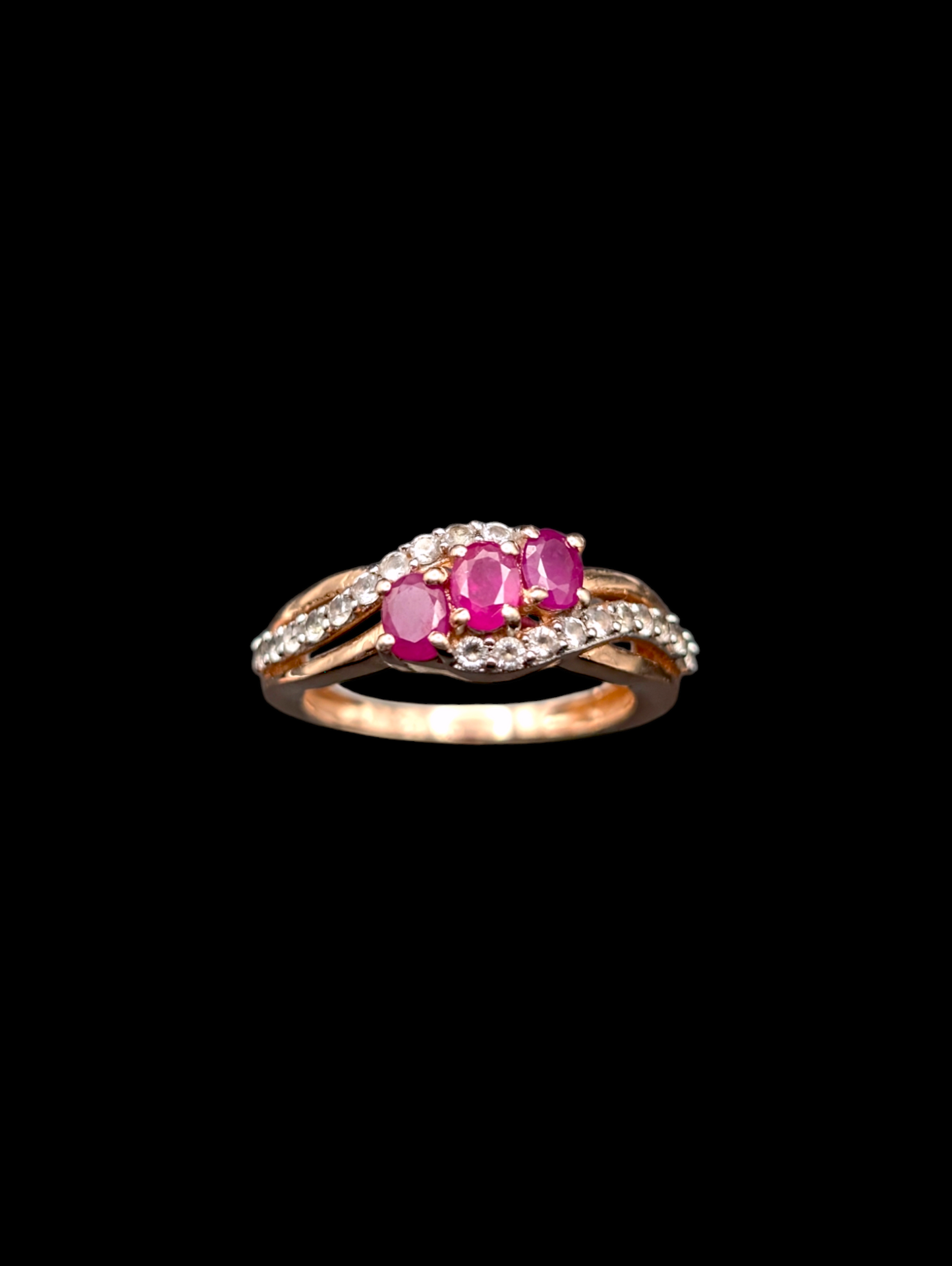 Vintage Tri Stone Genuine Earth Mined Ruby and White Topaz Accent 24k Gold Vermeil Ring Test