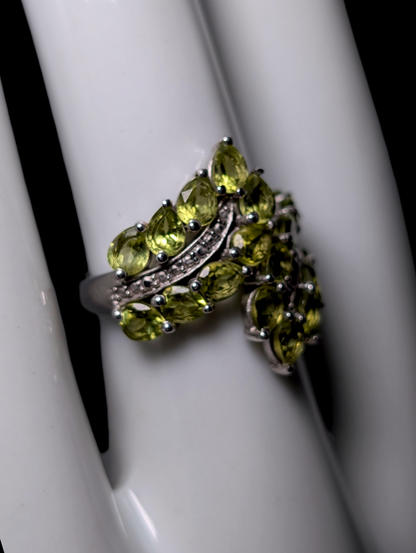 Vintage Genuine Peridot Feather Wrap Sterling Silver Ring