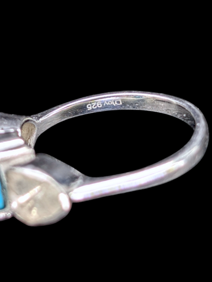 Vintage D'Joy Genuine Earth Mined Diamond and Genuine Sleeping Beauty Turquoise Sterling Silver Ring