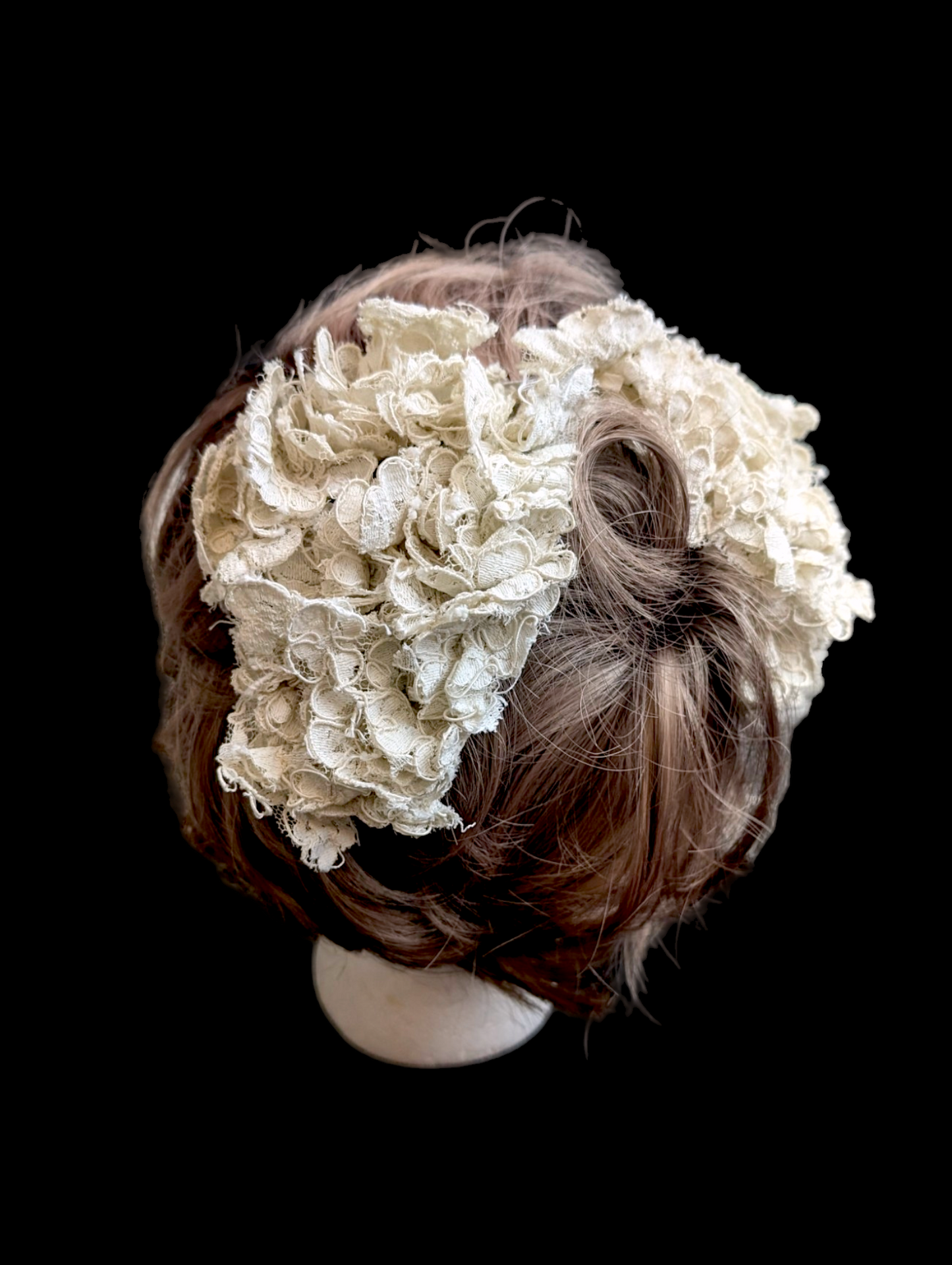 1950s - 1970s Priscilla of Boston Ruffled Lace Bow Wedding Headpiece Comb Hairclip