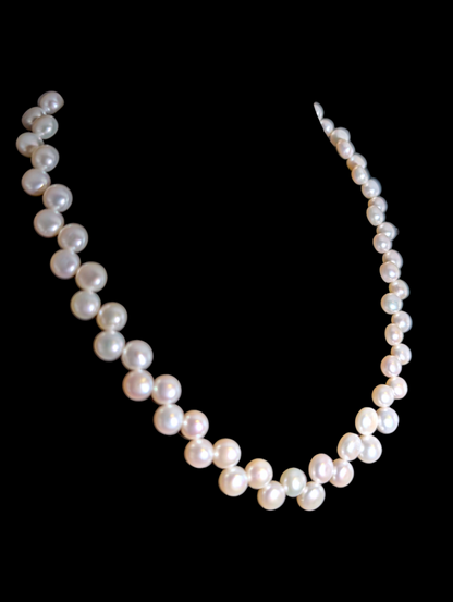 Vintage Hand Threaded Genuine Cultured Freshwater Button Shaped Pearl Staggered Necklace