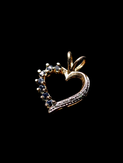 Vintage Genuine Sapphire and Diamond Accented 14k Yellow Gold over Sterling Silver Heart Pendant