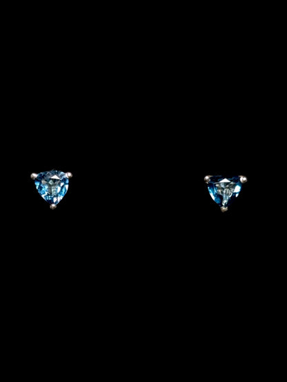 Vintage Trillion Cut Genuine Swiss Blue Topaz Sterling Silver Stud Earrings