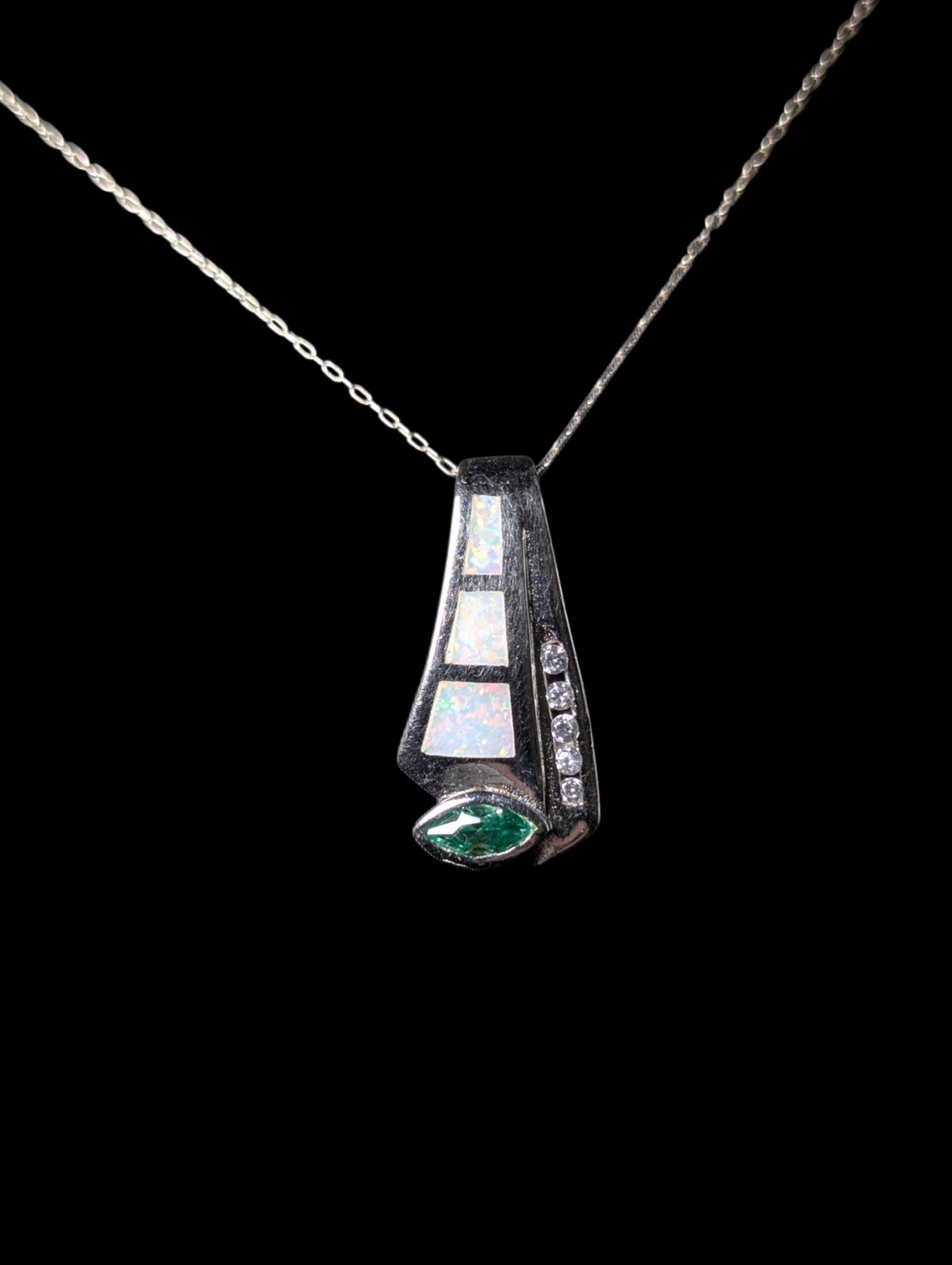Vintage Inlay Genuine Opal and Zultanite Sterling Silver Pendant