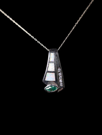 Vintage Inlay Genuine Opal and Zultanite Sterling Silver Pendant