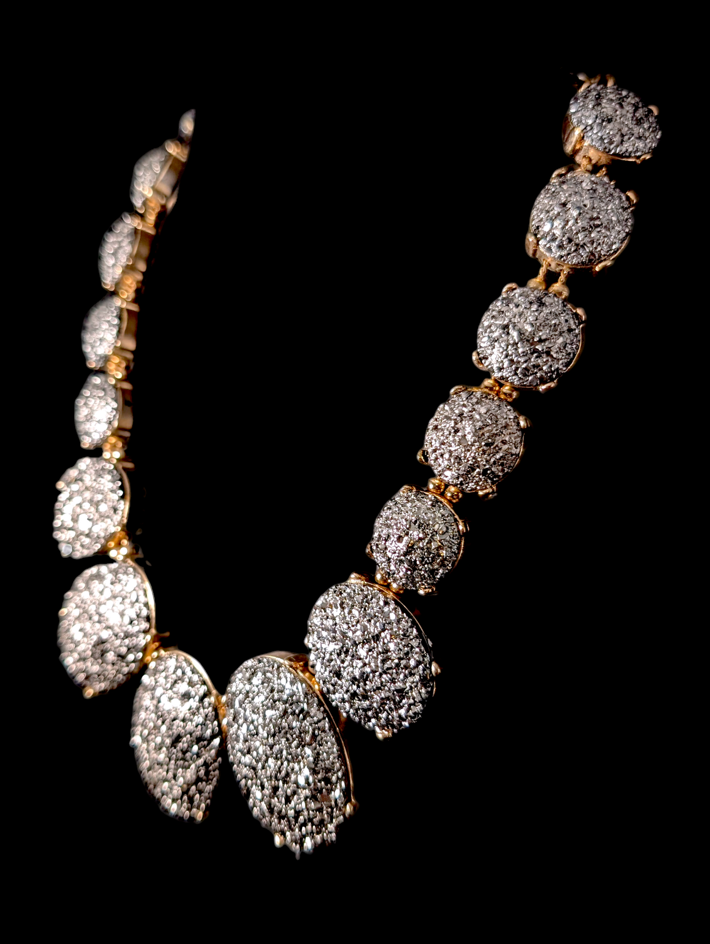 Vintage Inspired Aldo Dazzling Chunky Faux Druzy Silver and Gold Toned Statement Necklace