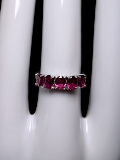 Vintage 5 Stone Oval Cut Row Genuine Rhodolite Garnet Sterling Silver Band Ring