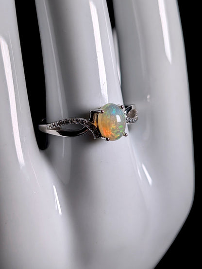 Vintage Genuine Opal Solitaire Crossover Sterling Ring
