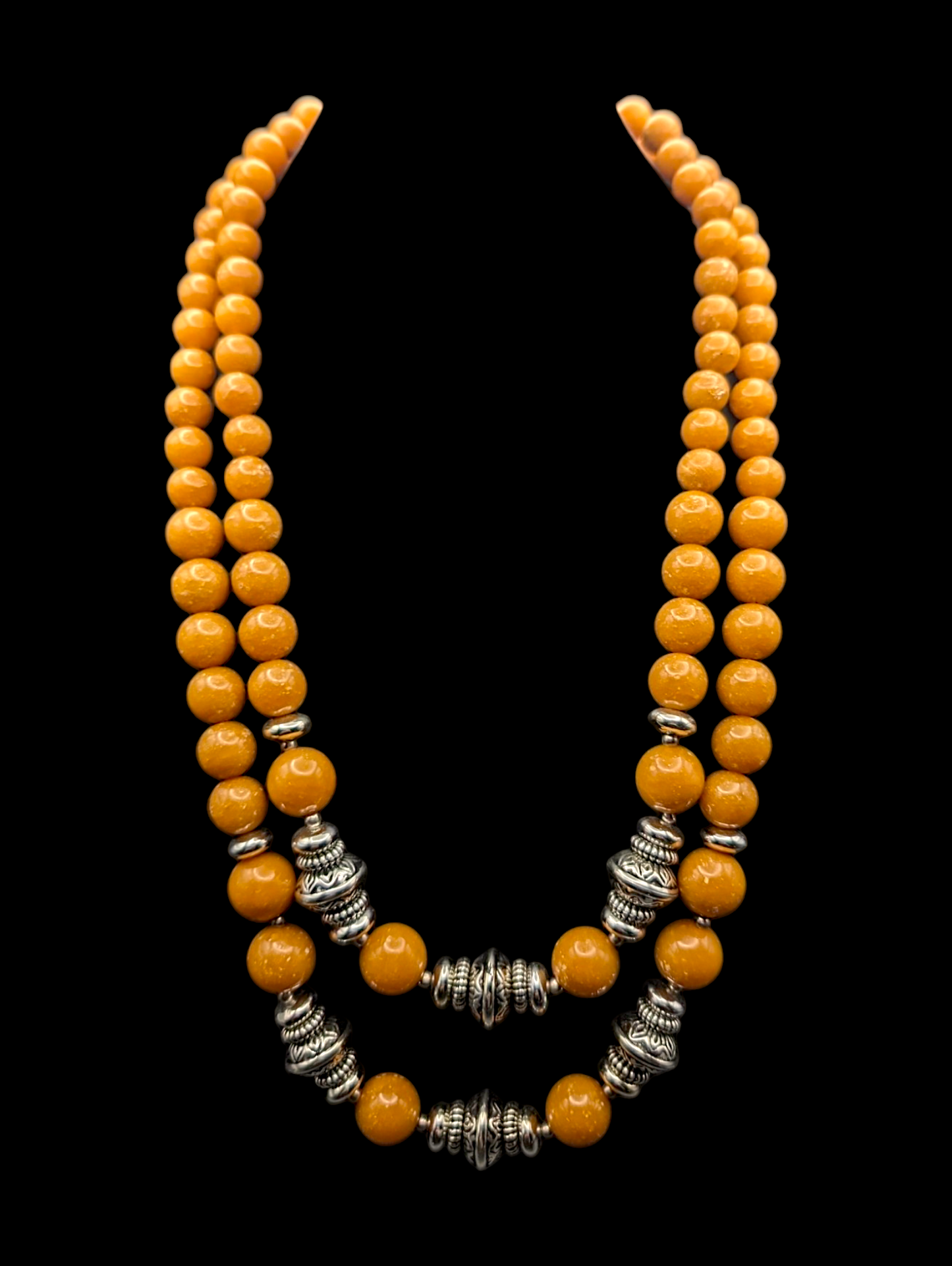 1940s - 1960s Genuine Yellow Jasper and Silver Bead Two Strand Necklace