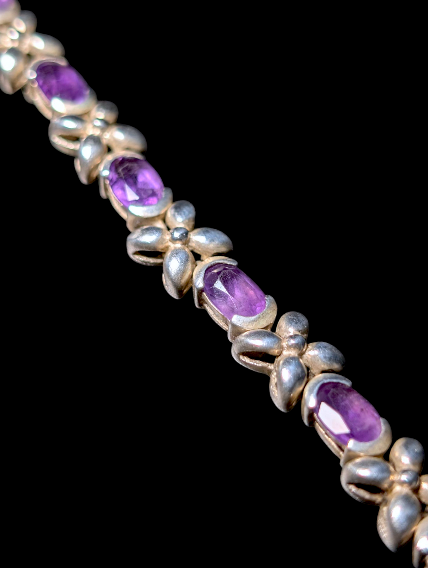 Vintage Oval Cut Genuine Amethyst Sterling Silver Butterfly Tennis Bracelet