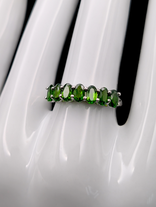 Vintage Earth Mined 7 Stone Chrome Diopside Sterling Silver Ring