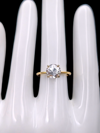 Vintage 2 Carat Round Cut Simulated Diamond Solitaire 14k Gold Vermeil Engagement Ring