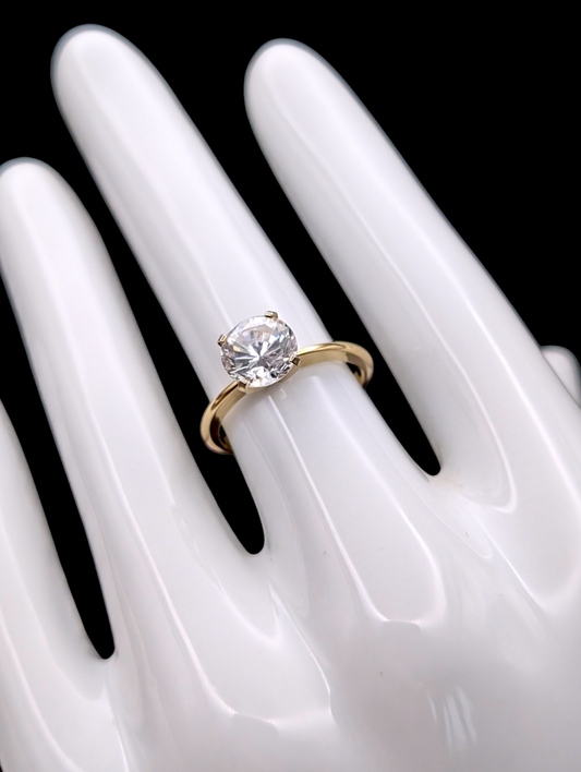 Vintage 2 Carat Round Cut Simulated Diamond Solitaire 14k Gold Vermeil Engagement Ring