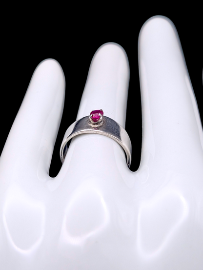 Vintage Rustic Solitaire Genuine Ruby Sterling Silver Band Ring