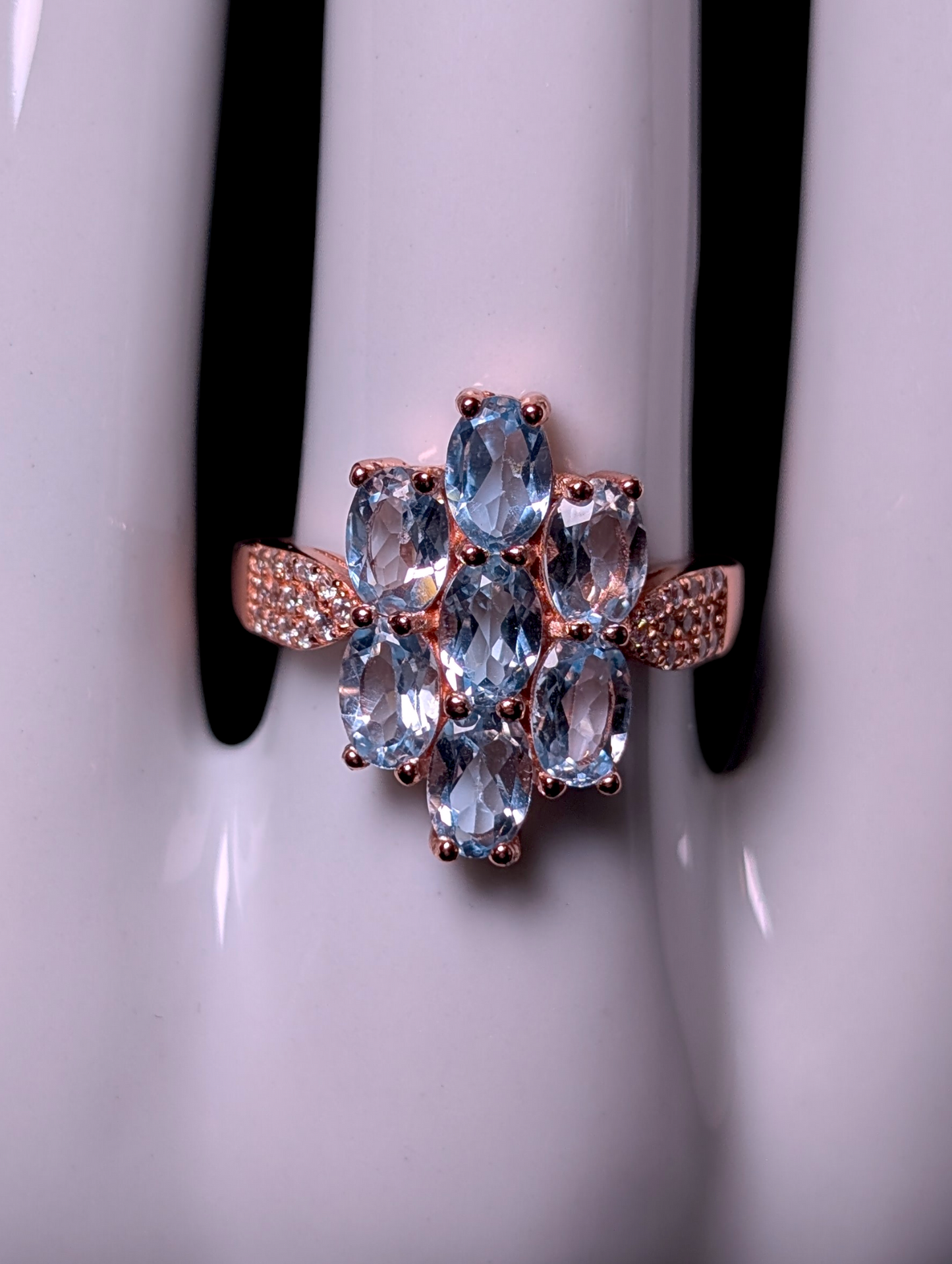 Vintage Cluster Genuine Sky Blue Topaz Rose Gold over Sterling Ring