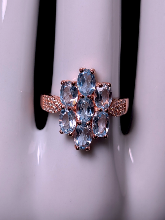 Vintage Cluster Genuine Sky Blue Topaz Rose Gold over Sterling Ring