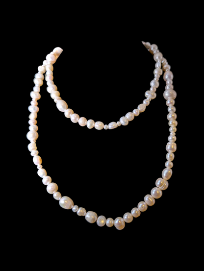 Vintage 34" Long Genuine Freshwater Pearl Mixed Shape Necklace