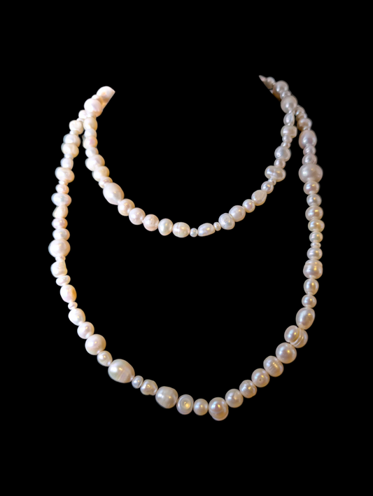 Vintage 34" Long Genuine Freshwater Pearl Mixed Shape Necklace