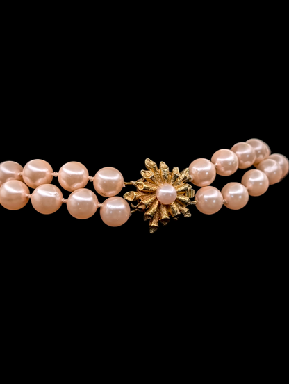 1950s Freshwater Double Strand Pink Pearl Opalescent Necklace