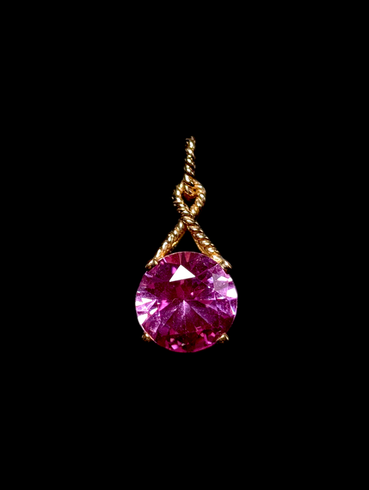 Vintage Clyde Duneier 3+ Carat Round Cut Genuine Pink Sapphire 10k Solid Yellow Gold Twisted Rope Pendant