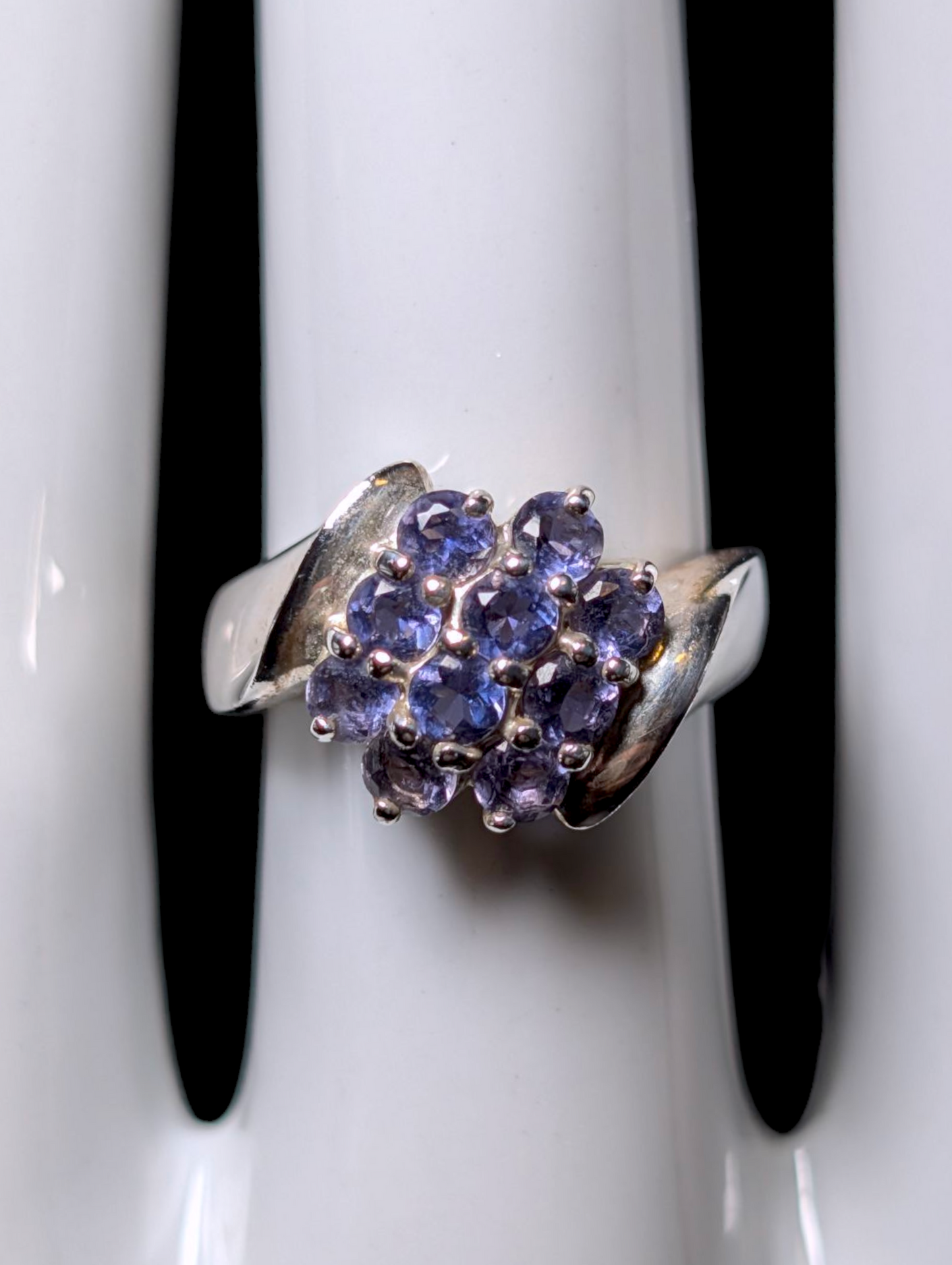 Vintage Earth Mined Genuine Tanzanite Cluster Sterling Silver Ring