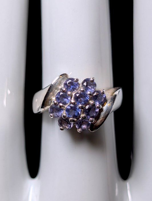 Vintage Earth Mined Genuine Tanzanite Cluster Sterling Silver Ring