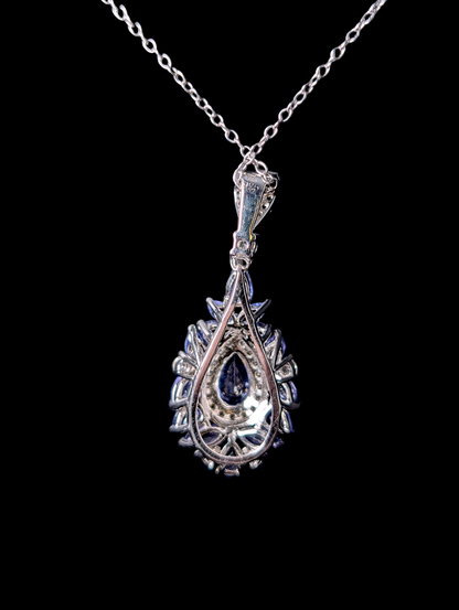 Vintage Earth Mined Genuine Tanzanite and White Zircon Sterling Teardrop Pendant and Sterling Silver Chain Necklace