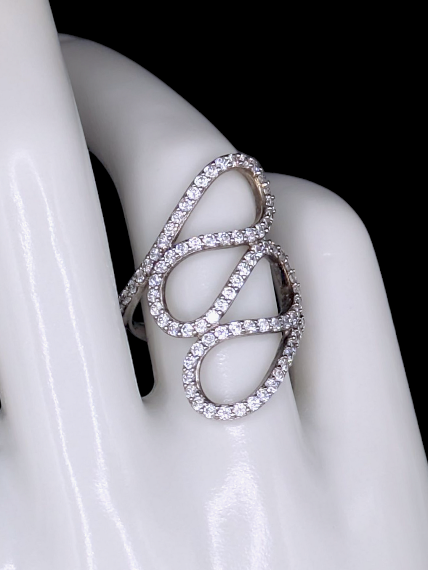 Vintage Inspired Milor Cascading Cubic Zirconia Crystal Swirl Sterling Silver Ring
