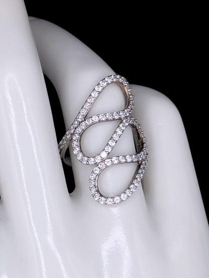 Vintage Inspired Milor Cascading Cubic Zirconia Crystal Swirl Sterling Silver Ring