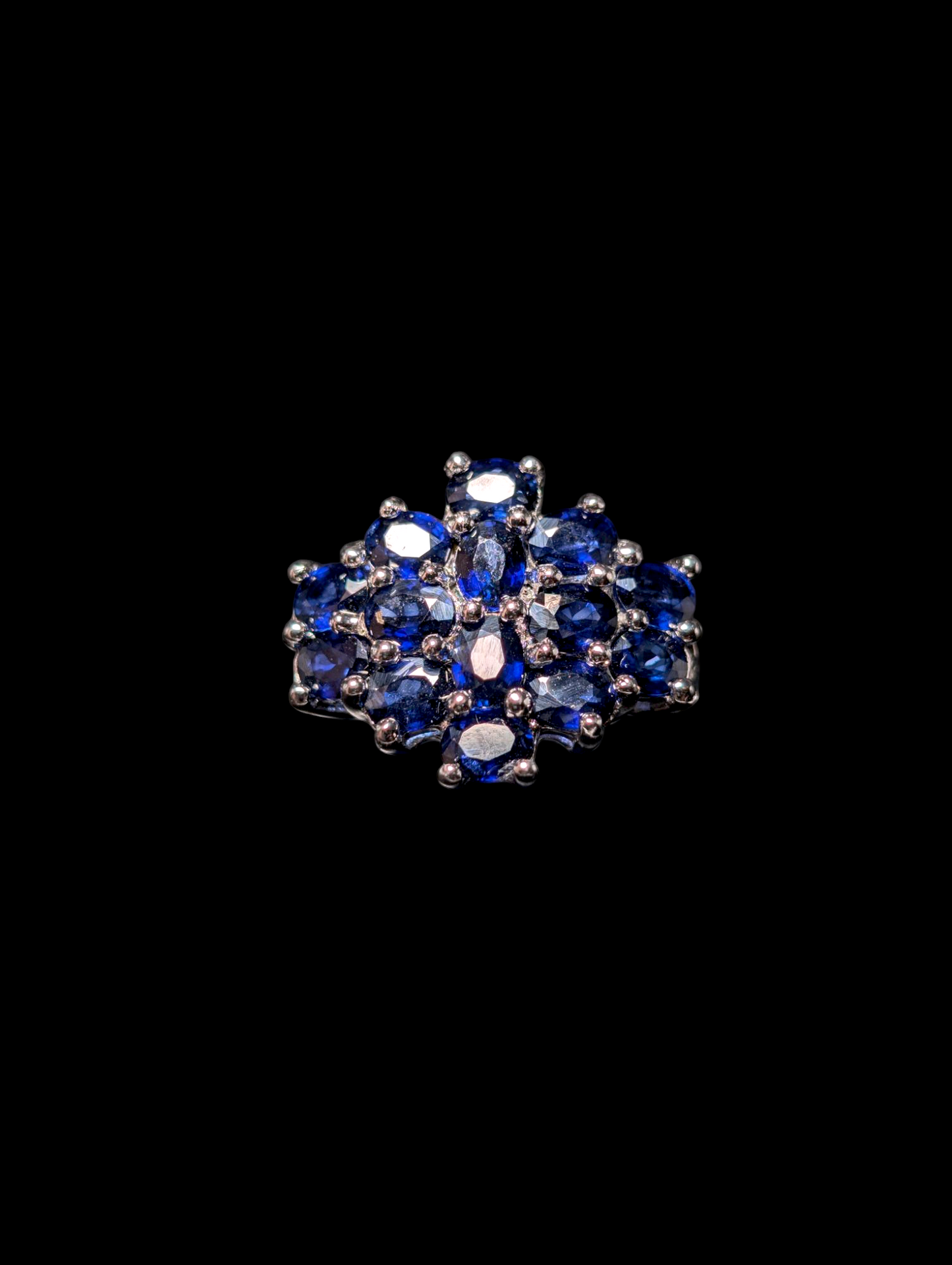 Vintage Cluster Genuine Kyanite and White Zircon Sterling Silver Ring