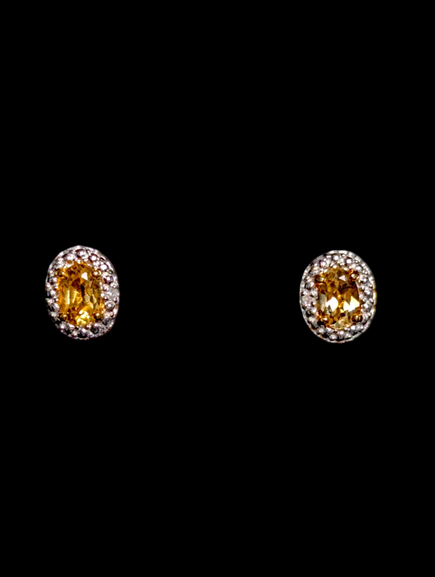 Vintage Oval Cut Genuine Citrine and Diamond Accent 18k Gold Vermeil Stud Earrings