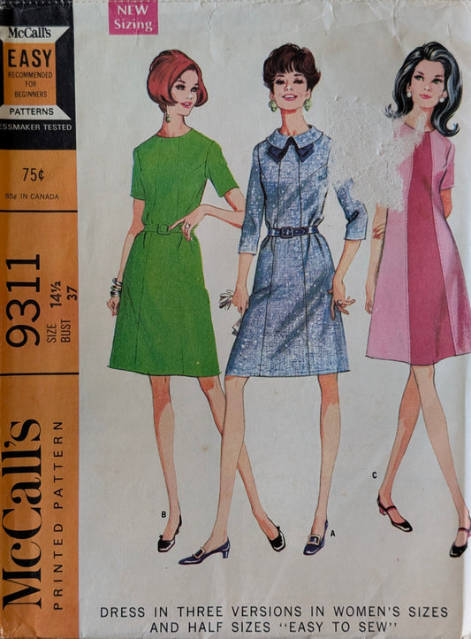 1968 Original Vintage Sewing Pattern: McCall's 9311 Size 14.5