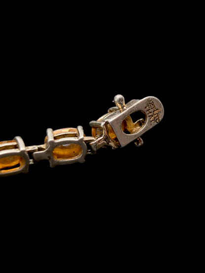 Vintage 14+ Carat Oval Cut Orange Genuine Mexican Fire Opal Pink and Blue Flash Sterling Silver Tennis Bracelet