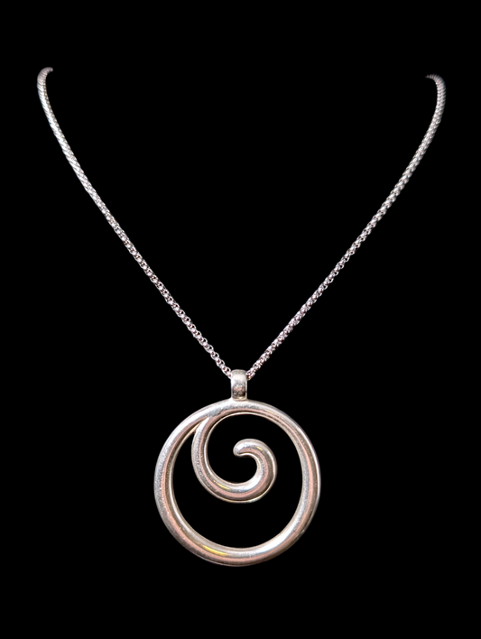 Vintage Designer James Avery Retired Sterling Spiral Pendant with Rolo Chain Sterling Silver Necklace