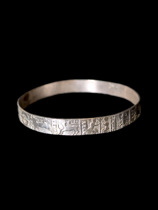 Vintage Zodiac Astrology Sterling Silver Bangle Bracelet