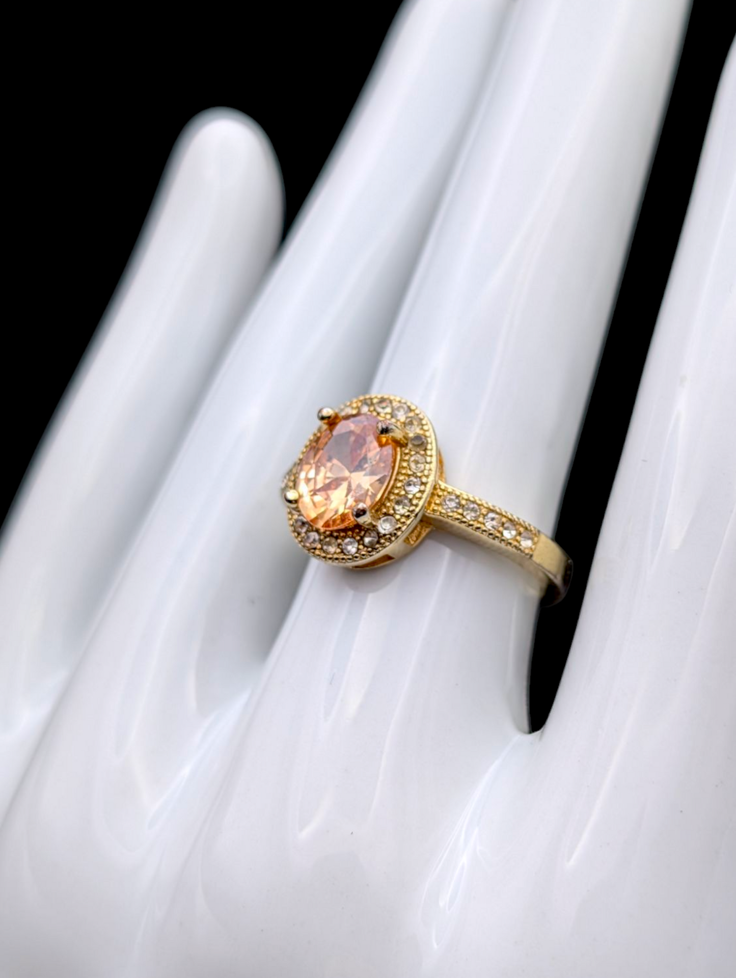 Vintage Simulated Citrine and Simulated Diamond Accented Gold over Silver Statement Ring