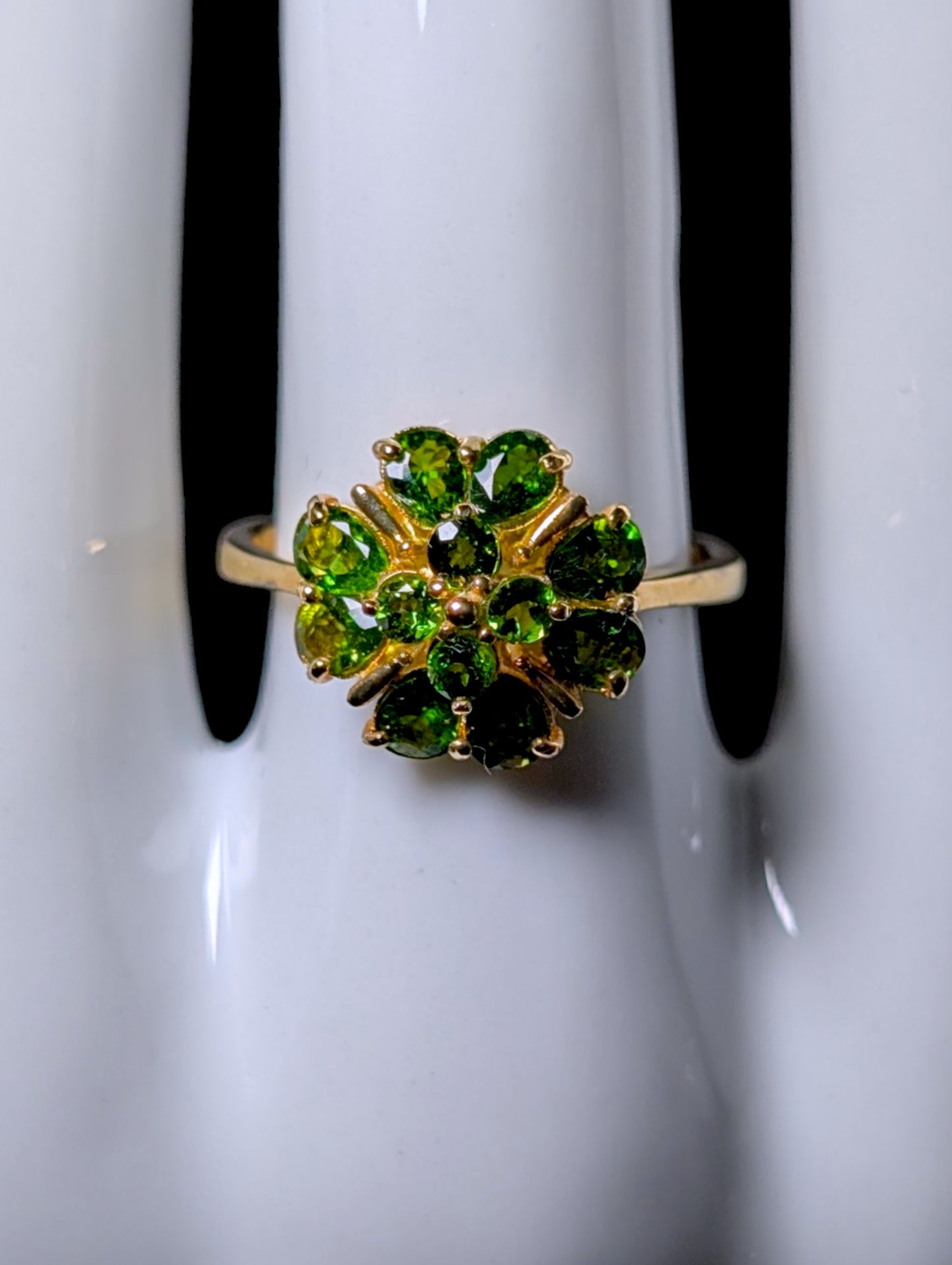 Vintage Clover Cluster Genuine Chrome Diopside 18k Gold Vermeil Ring