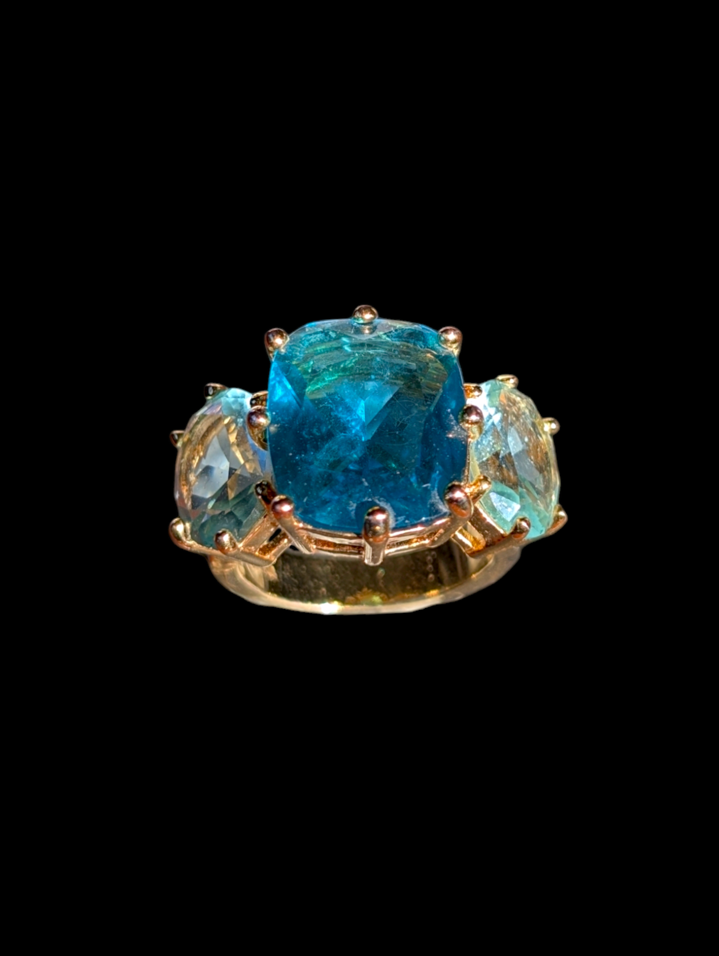 Vintage Large Simulated Sky and Swiss Blue Topaz Costume Gold Toned Statement Ring